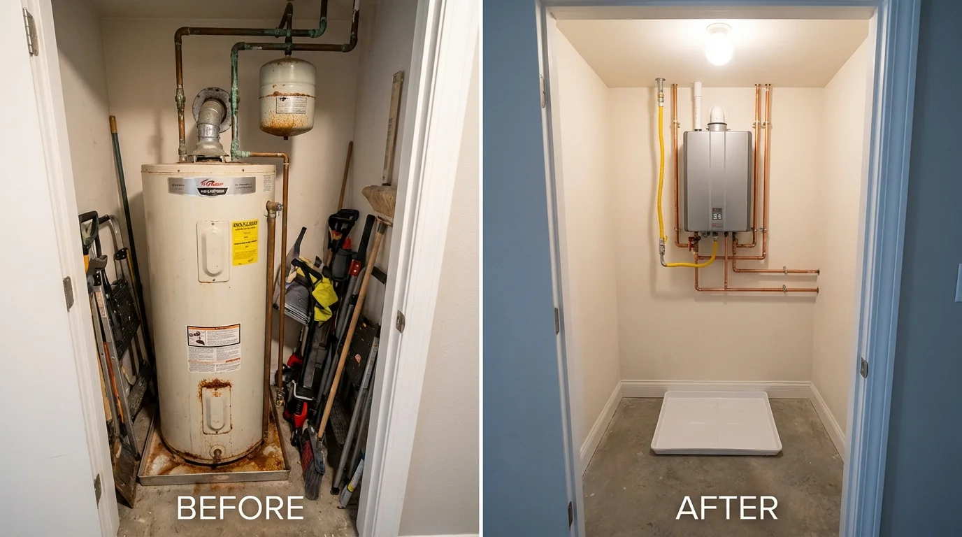 Tank water heater versus wall-mounted tankless unit comparison for Durham, CA homeowners