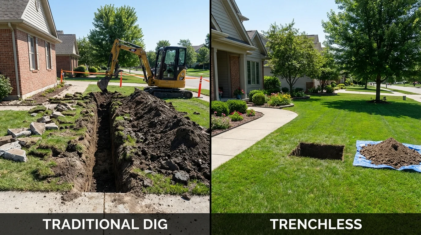 Trenchless sewer repair with minimal yard damage versus traditional excavation in Durham, CA